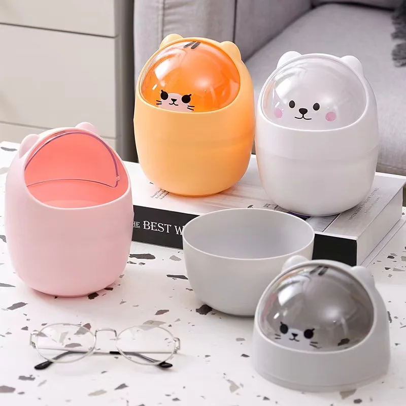 

Desktop Trash Can Organize With Lid Cute Bear Trash Bin Storage Box Bedroom Dormitory Pen Holder Storage Bucket With Flip Top