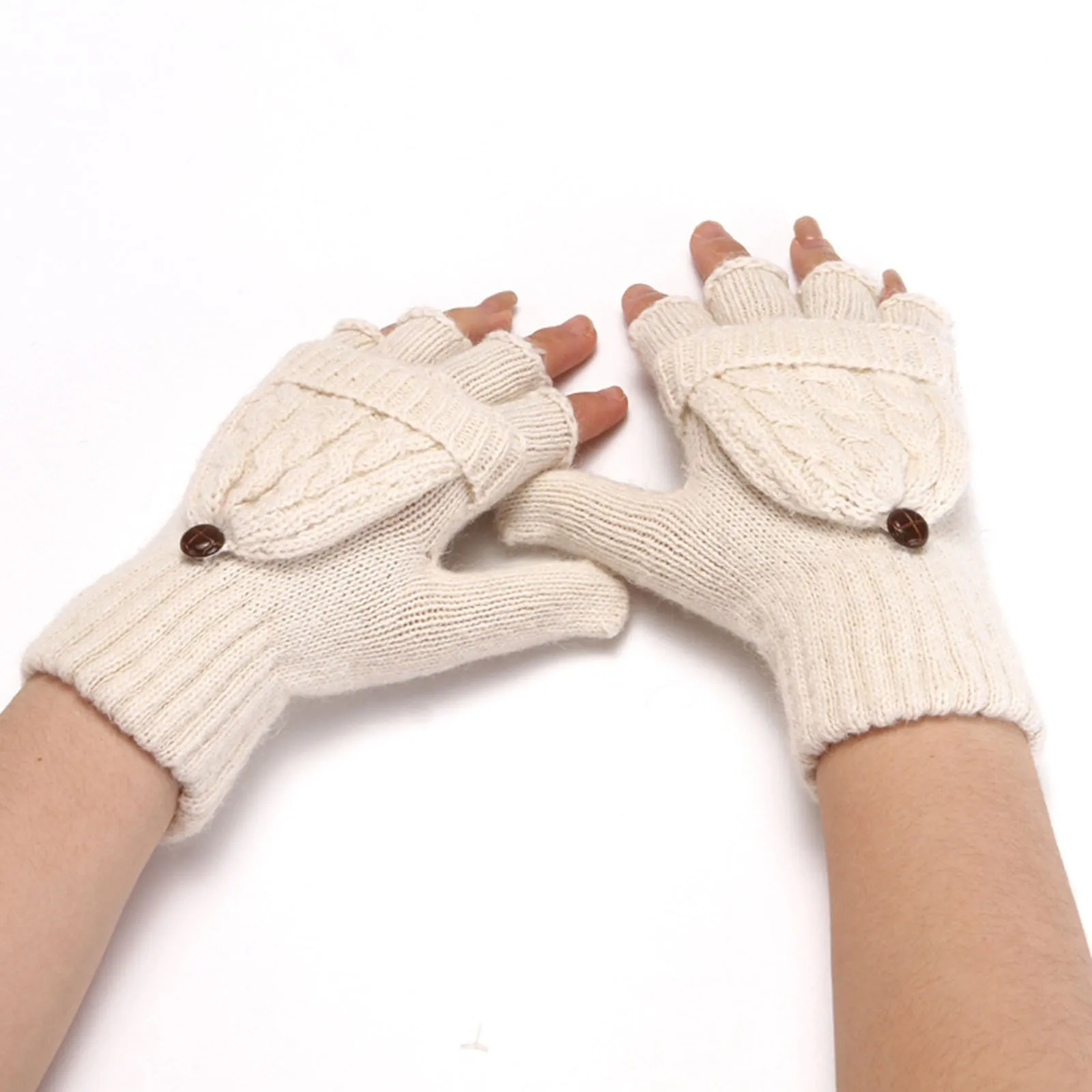 

Зимние Модные однотонные вязаные перчатки на пуговицах с откидной крышкой двойного назначения теплые перчатки на полпальца зимние аксессуары