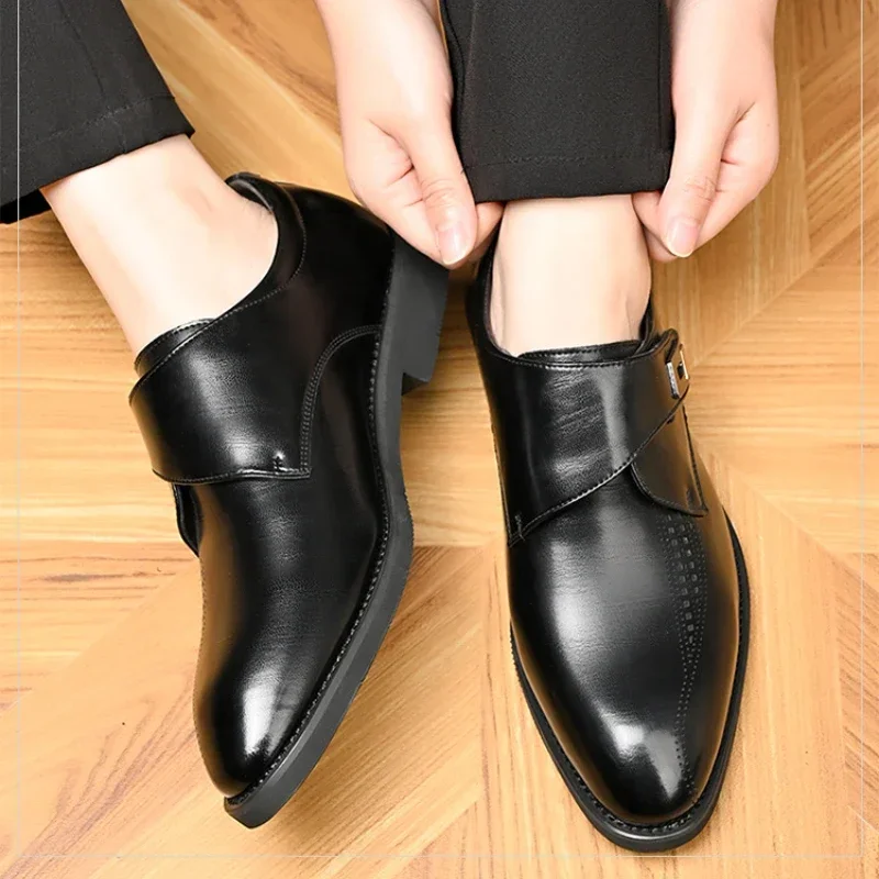 Мужские кожаные туфли деловые Нескользящие заостренный носок без застежки для