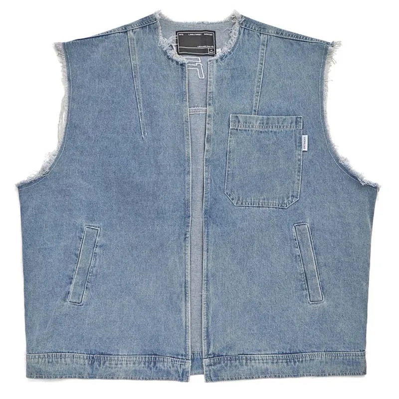 

Мужская джинсовая безрукавка в стиле хип-хоп, мужская безрукавка из денима, куртка без рукавов, с вышивкой надписью, синего и черного цвета, ...