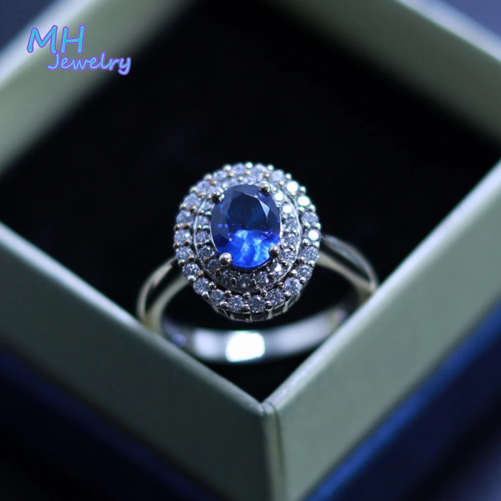 

MH S925 Sterling silver Create sapphire gemstone Diana Ring For Woman Engaged Wedding Party Girls' Luxury mom Ring fine Jewelry