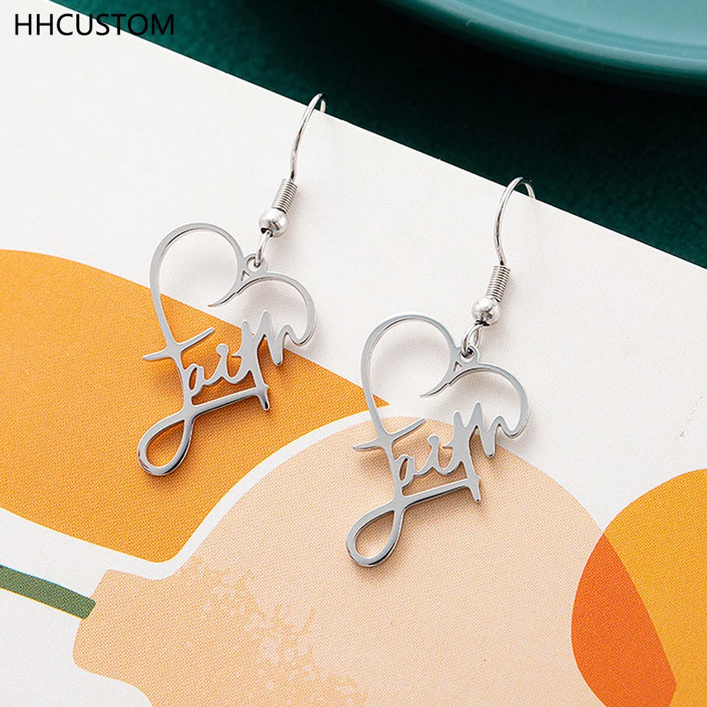 

HHCUSTOM Custom Heart Name Earrings Personality Stainless Steel Gold Letter Pendant Ear Stud For Women Jewelry Anniversary Gift