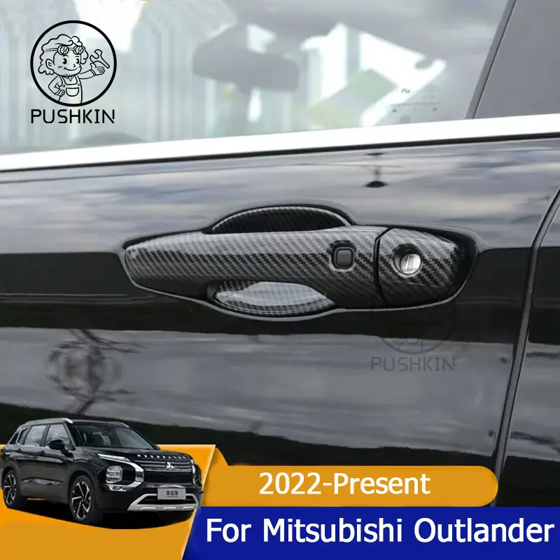 

For Mitsubishi Outlander 2022 2023 ABS Chrome Carbon Fiber Car Door Handle Bowl Cover Sticker Styling Accessories