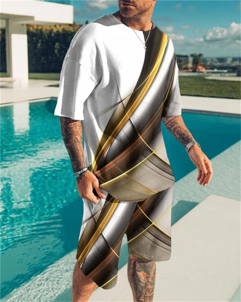 Men Summer Tracksuit T Shirt Set 3D Print Trend Male Cltthes Outfits Casual Beach Shorts Blouse 2 Piece Suits Fashion Streetwear