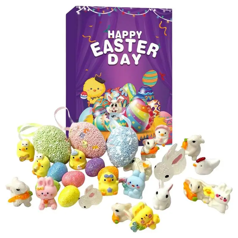 

24Grid Easter Advent Calendar Miniature Easter Holiday Gifts Bunny Figurine with Eggs Party Favors Gift Toys for Kids Boys Girls