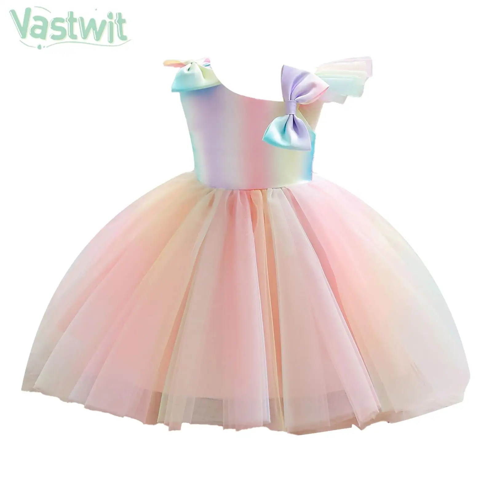 

Kids Wedding Flower Girls Dress Baptism Birthday Prom Piano Show Party Dress Sleeveless Sequins Bowknot Mesh Princess Tutu Gow