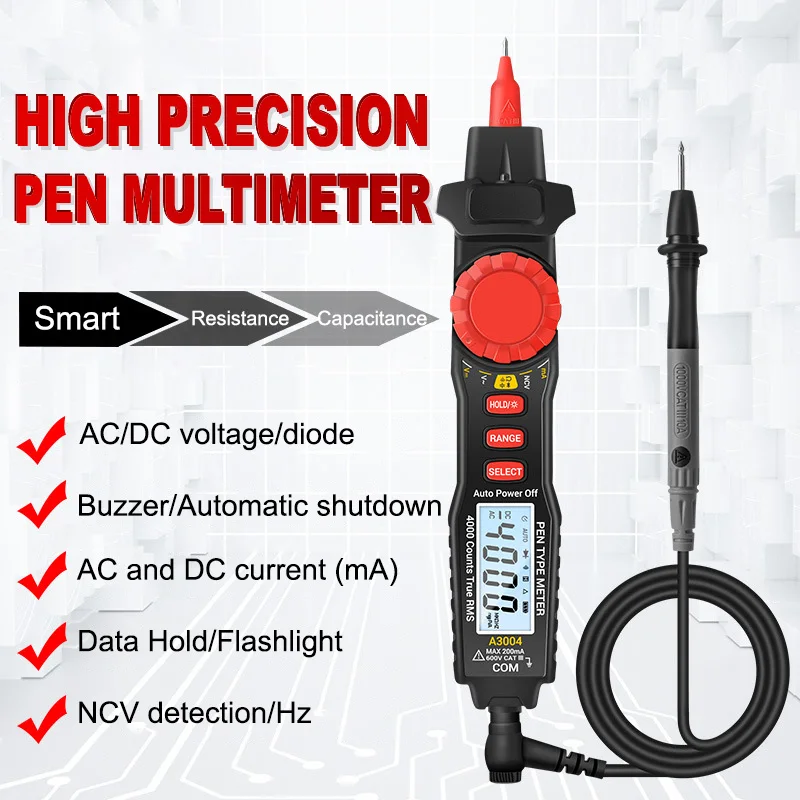 

A3004 Multimeter Pen Type Meter 4000 Counts Non Contact AC/DC Voltage Resistance Capacitance Diode Continuity Tester Tools