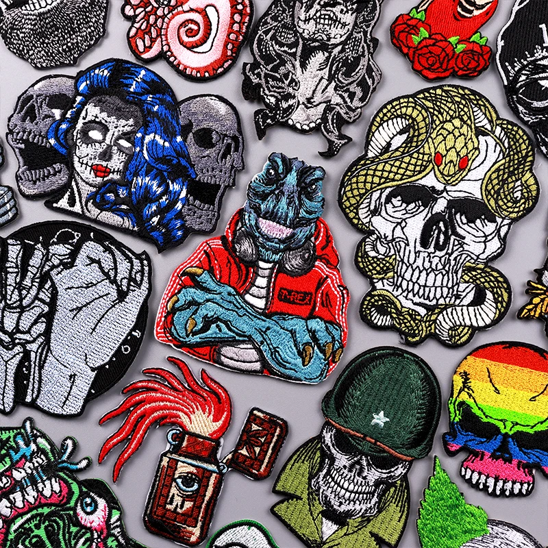 

Animal Punk Patch Iron On Embroidered Patches For Clothing Thermoadhesive Patches On Clothes Skull Patch For Clothes Hook Loop