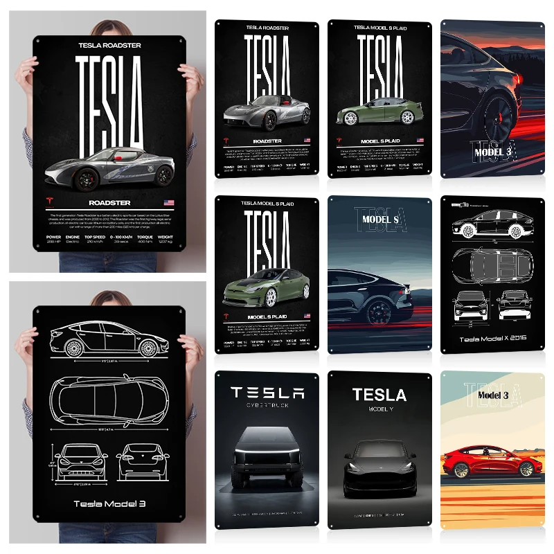 Фото Металлические 3D-постеры с текстурой (Tesla) — индивидуальные настенные украшения, винтажные металлические таблички для декора мужской комнаты, гаража, стены. №2