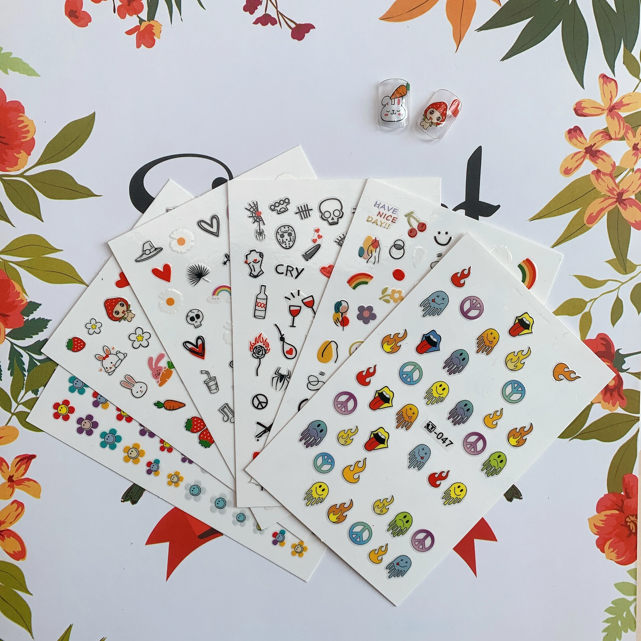 6 шт./компл. милые Мультяшные граффити дизайн ногтей Наклейка абстрактный Рисунок