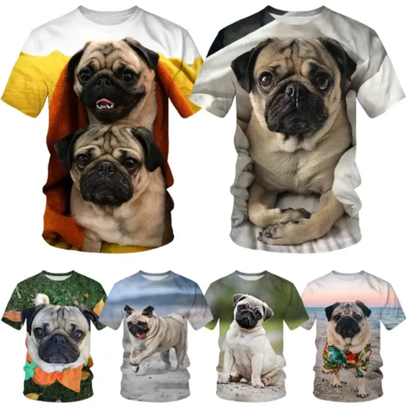 

New Funny Cool Cute Dog Pug 3D Print T-shirt Summer Fashion Men Clothing Casual Oversized T-Shirt Harajuku Streetwear Tops Tees