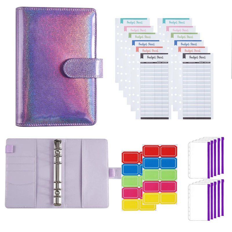 

A6 Pu Diy Laser Budget Binder Notebook 10pcs Color Pvc Pockets 12pcs Budget Sheets 2pcs Lables Planner School Stationery 27pcs