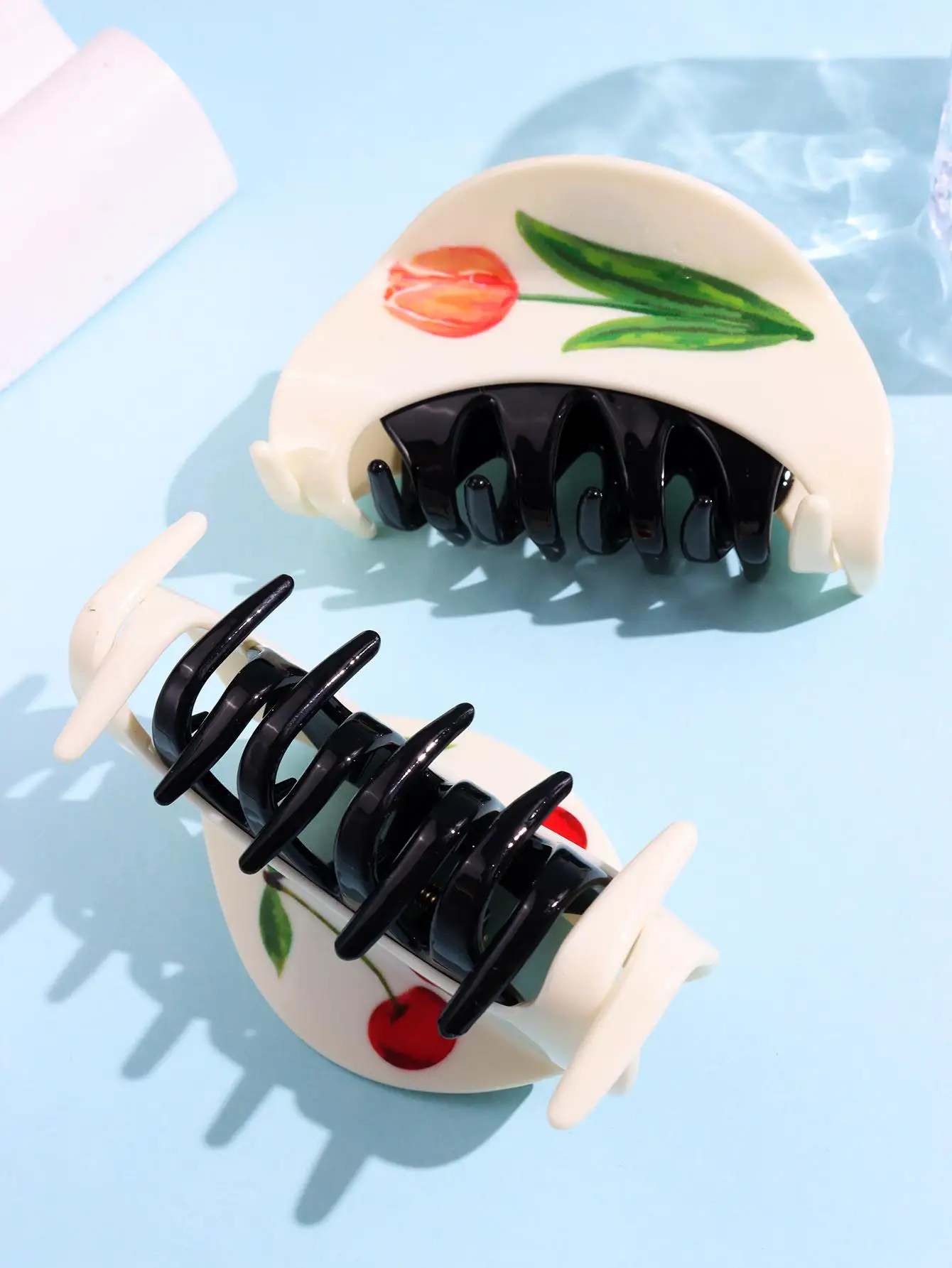 Необычные полукруглые разноцветные принты тюльпаны вишневая смола коготь для