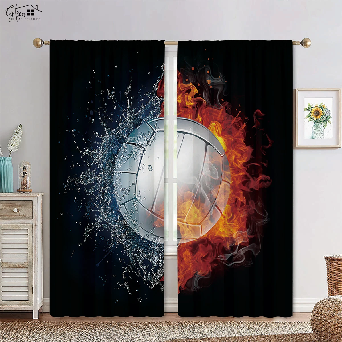 Баскетбольный мяч в воде и огненный Черный Принт карниз карман машинная стирка