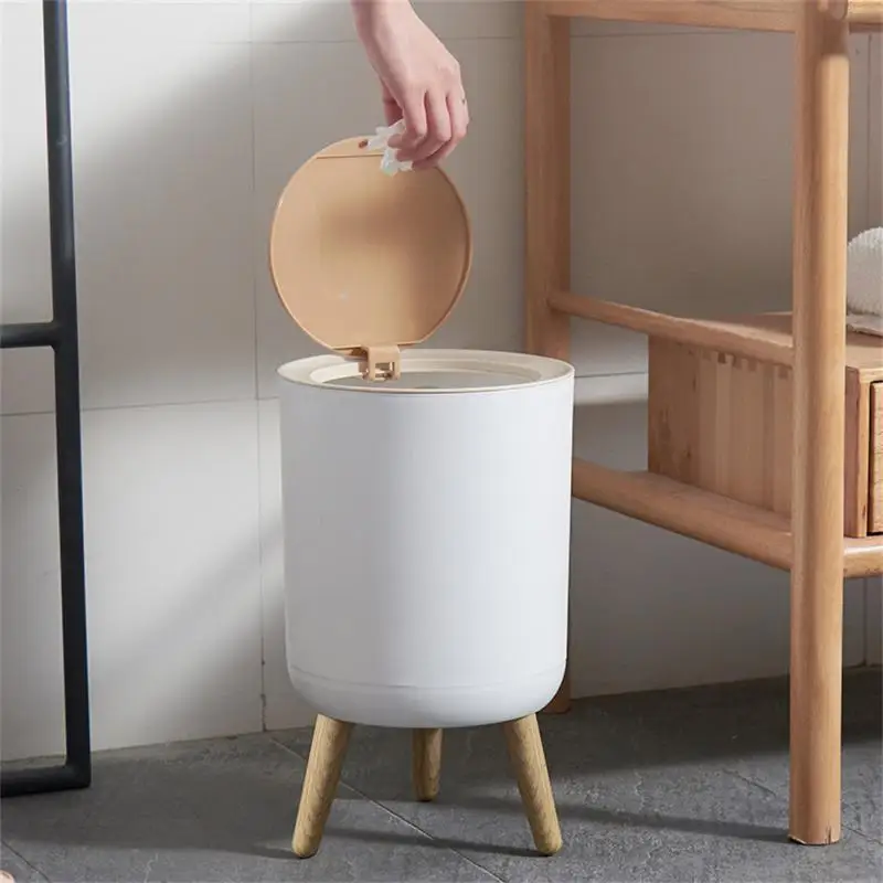 

Round Trash Bin High Foot Trash For Kitchen Bathroom Bedroom Large Capacity Kitchen Cabinet Storage Bucket Recycling Garbage Can