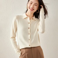 autumn and winter new australian wool cashmere sweater ladies cardigan polo collar sweater korean version light luxury coat top