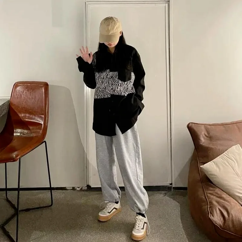 Женские рубашки черная Весенняя стильная уличная одежда для колледжа осенняя