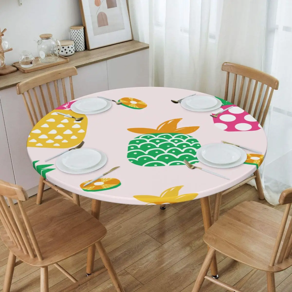 

Скатерть круглая, эластичная ткань для стола 40-44 дюймов, с геометрическим рисунком в стиле минимализма, граффити, ананас