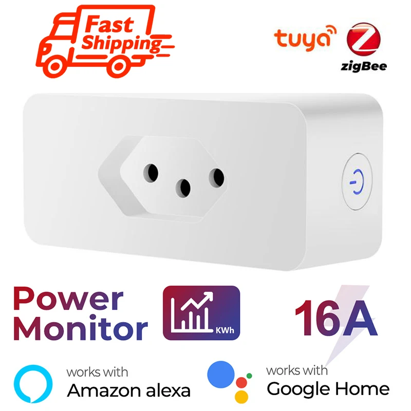 

Brazil Plug Smart Socket 16A Zigbee Timer Socket With Power Monitor Voice Tuya Smart Life APP Remote Control Work Alexa