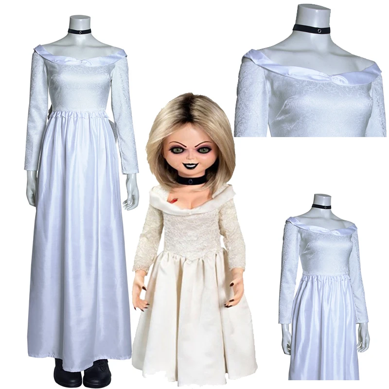 Chucky Cosplay Costume Movie Bride Of Chucky Women Dress Necklace Female Full Set Halloween Carnival Outfit For Girls Ladies