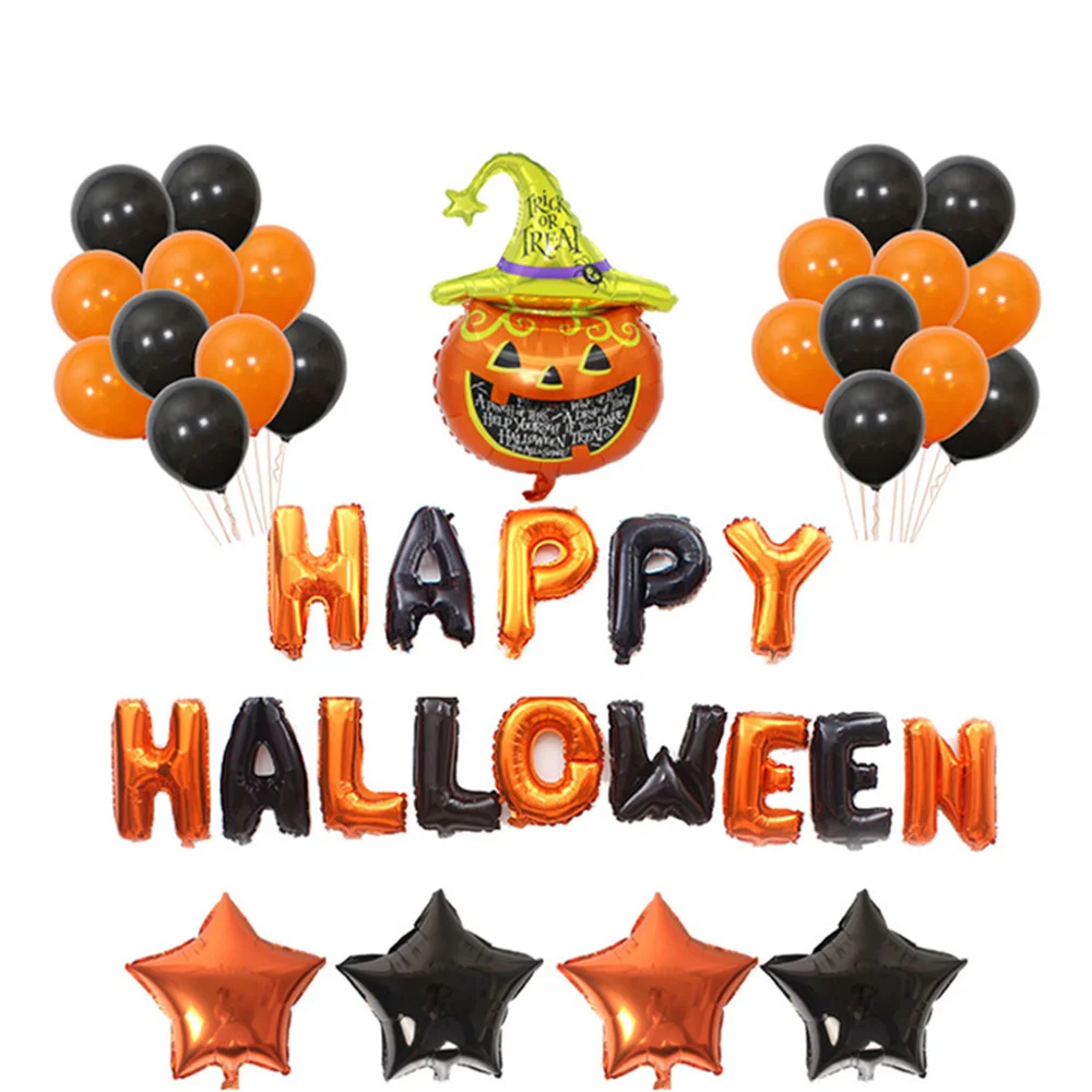 Juego de globos de látex para Halloween, accesorios de decoración para fiesta de Halloween, calabaza, Araña, murciélago, bruja, naranja y negro