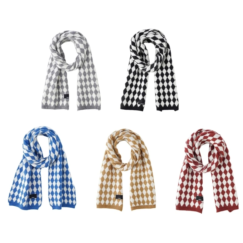 

Алмазный клетчатый шарф, зимний теплый шарф, вязаный шарф для женщин, повседневный шарф, декоративные шаль из искусственной пашмины, накидк...