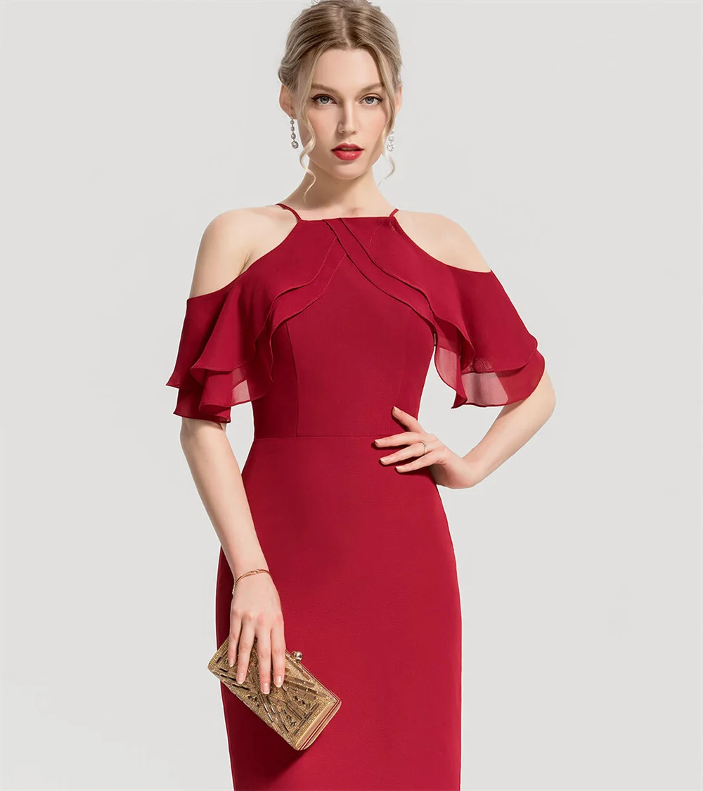 

Sexy Bodycon Knee-Length Chiffon Cocktail Dress for Women 2022 With Cascading Ruffles Sheath Formal Homecoming Prom Party Gowns