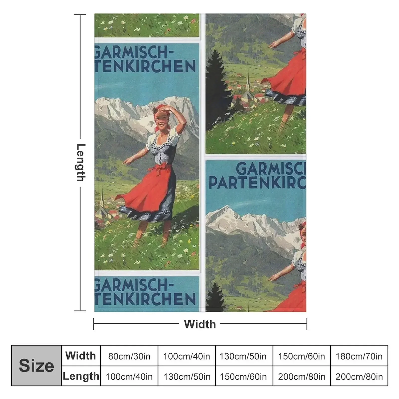 Garmisch Partenkirchen... винтажное туристическое одеяло с постером термомягкие плюшевые