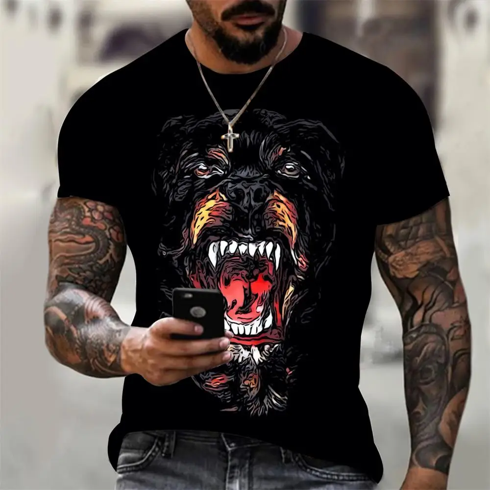 

Cool T-shirt Summer Animals 3D Printing Men's New O-Neck Short-sleeved Black Dog Fashion Trend Casual Short Top