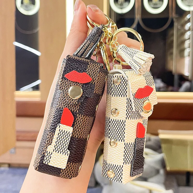 

Leather Old Flower Lipstick Bag Keychain Charm Cute Bag Charm Coin Bag Storage Car Key Chain Charm