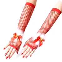 fishnet gloves long full arm christmas fishnet gloves for women red bow dress gloves fashion fingerless gloves women
