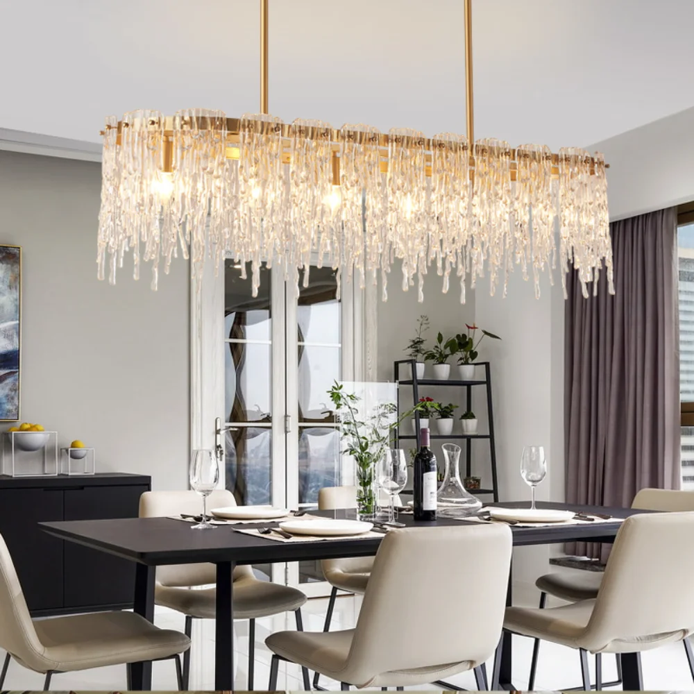 

New Crystal Chandelier Long Simple Creative Restaurant Light Art Crystal LED Island Chandelier