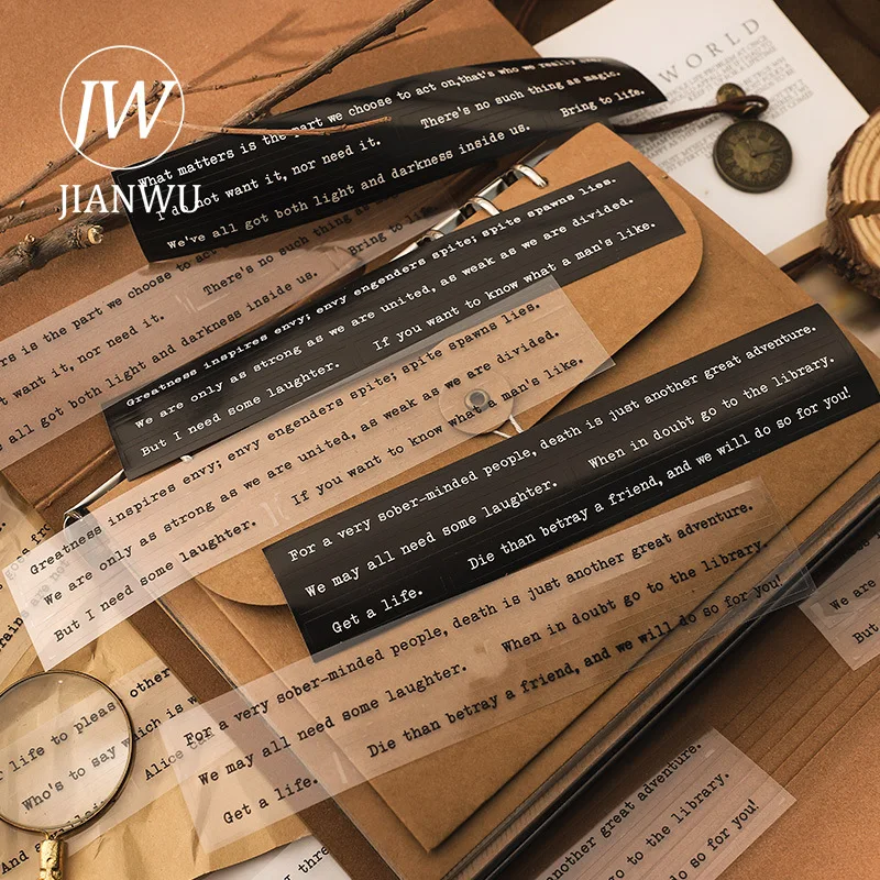 

JIANWU 6 Pcs Creative English Long Strip Sticker Pack Cute Collage DIY Scrapbooking Journal Diary Decoration Stickers Stationery