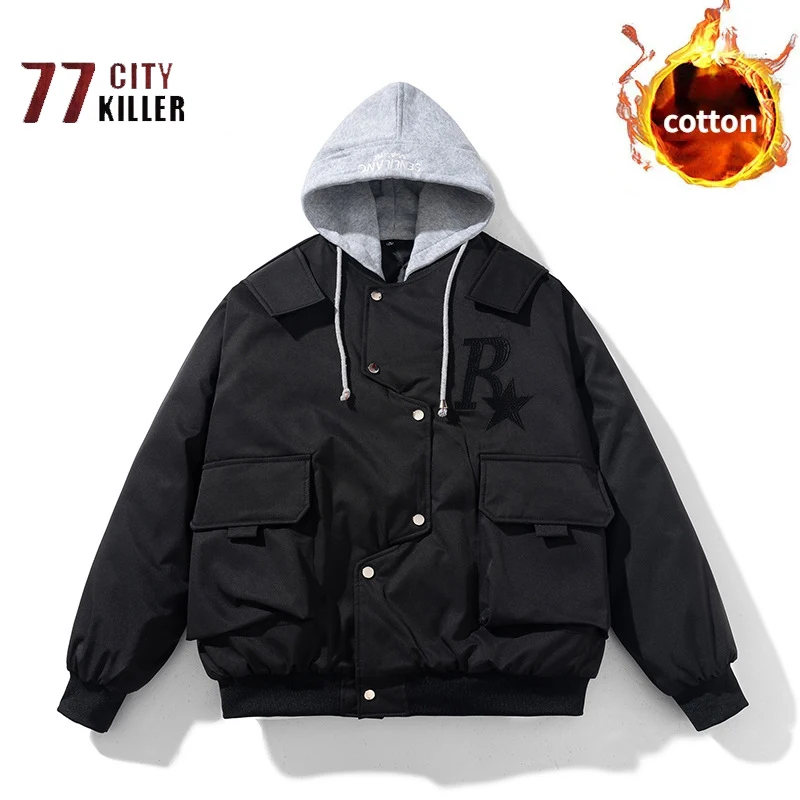 Куртка мужская однотонная со съемной шапкой Повседневная Свободная верхняя