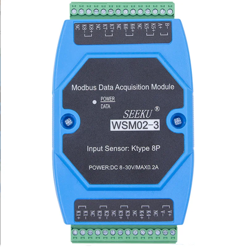 WSM01/02 PT100 модуль сбора температуры 485 аналоговый модуль сбора 16AD/8DA0-10V 4-20MA8-way K Тип