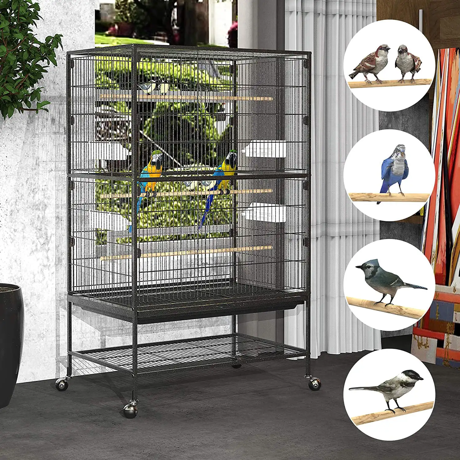 

Large Rolling Metal Bird 52" Parakeet Parrot Cage,Wrought Iron Flight with Stand for Large Cockatiel, Canary, Pigeons,