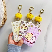 sanrio pompom purin hello kittys card cover kawaii cartoon bus card protective case doll pendant retractable keychain toy girls