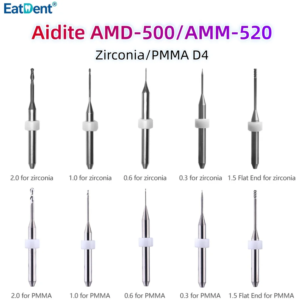 Фото Фрезы Aidite AMD-500 AMM-520 для зуботехнических работ: для циркония, PMMA, дисиликата лития, с алмазным покрытием D4, для CAD/CAM систем, зуботехнические сверла для шлифовки №4