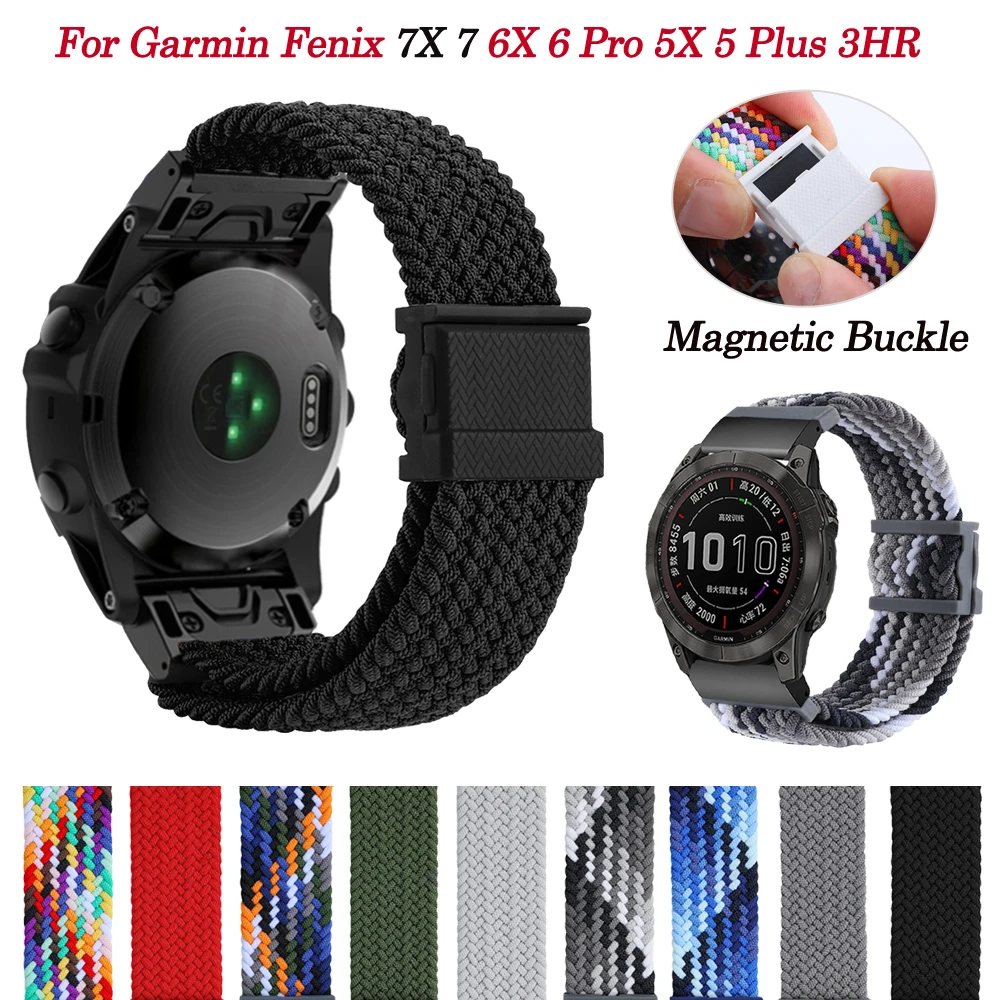 

Fenix 7 7X Magnetic Buckle Band Strap For Garmin 5 5XPlus 6 6X Pro 3HR D2 Epix Nylon 26mm 22mm Smartwatch Quick Easyfit Bracelet