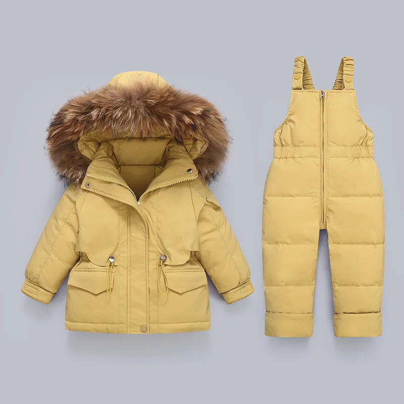 

Зимний Детский комбинезон на утином пуху для мальчиков и девочек, комбинезон для малышей, детский комбинезон, комплект детской одежды из 2 предметов,-30 шт.