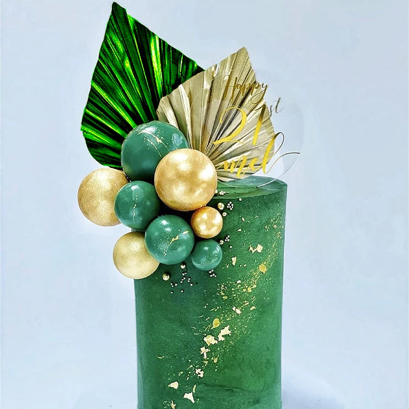 Блестящие бумажные листья ладони 2 шт. для украшения тортов золотые