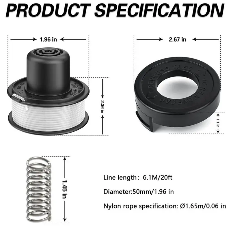 Катушка для триммера B03C-6X A6226-XJ, совместимая с триммерами Black+Decker, замена для моделей GL250, GL310, с крышкой катушки (art.: 3920dc5289afa) - 3920dc5289afa
