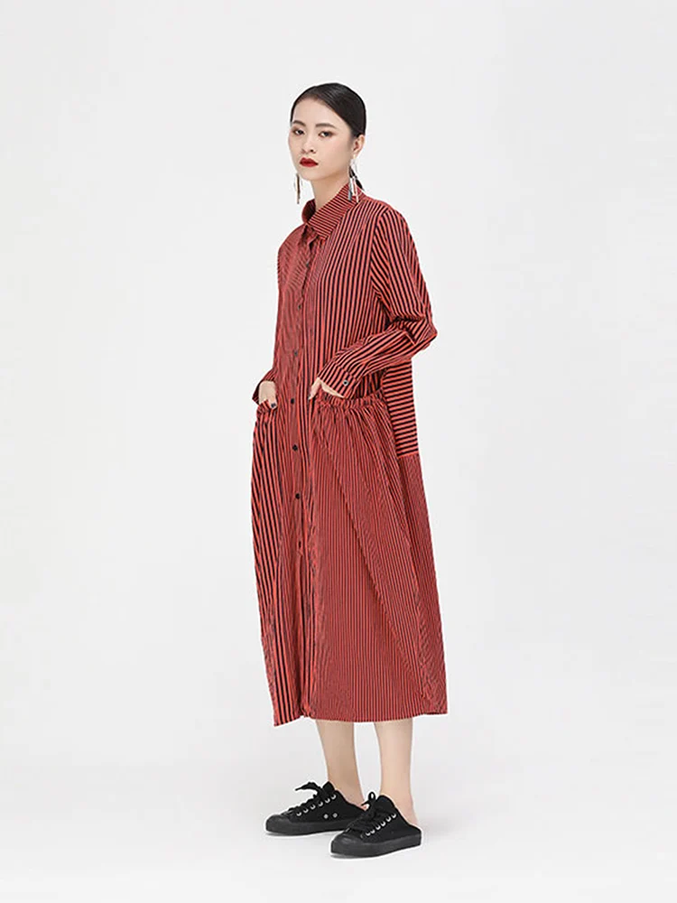 Женское длинное платье в полоску с карманами | Женская одежда