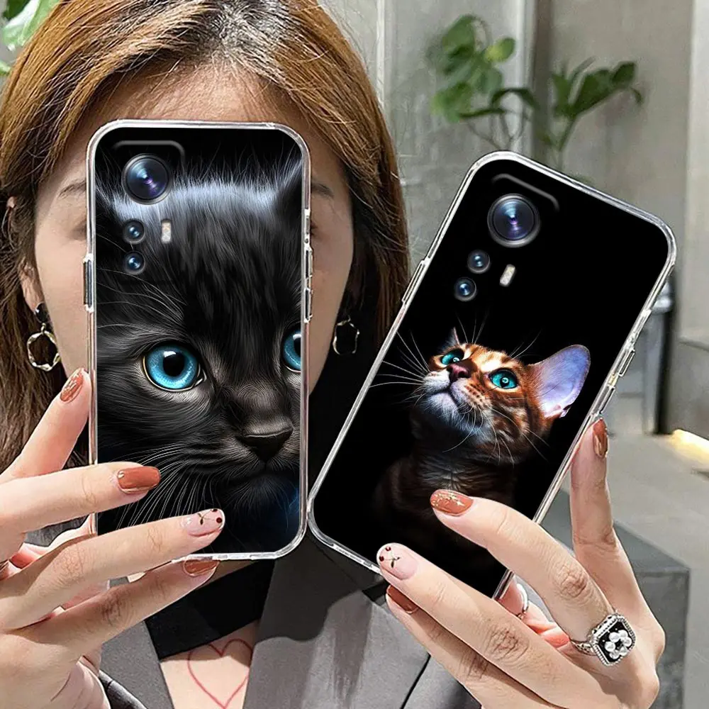 

Clear Phone Case For Xiaomi 14 13 12 12X 11 11T 10 10S 9SE 9 MIX 4 CIVI 2 3 Silicone Case Funda Capa Shell Cute Cat Silver Wolf