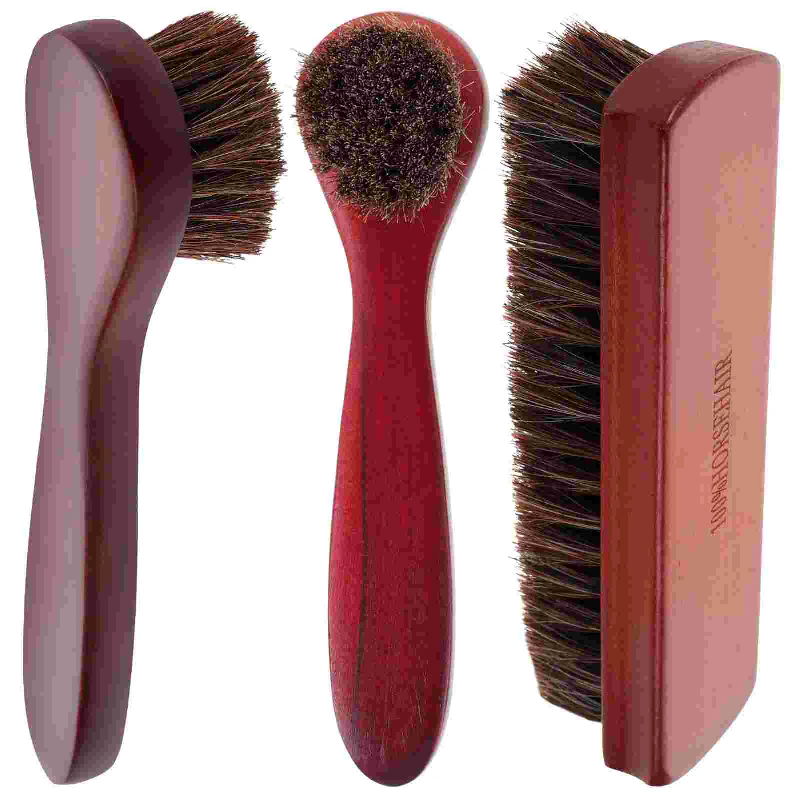 3 Pcs Clean Polish Boot Brush Shoe Cleaning Car Kit Horse Hair Brushes Care Horsehair Kiwi
