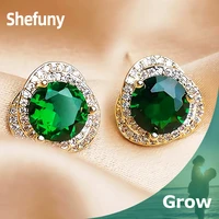 925 sterling silver round emerald stud earrings green zirconia 14k gold plated earrings for women fine jewelry engagement gift