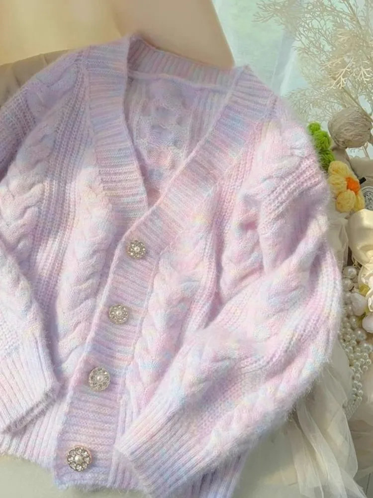 Женский вязаный кардиган Hikigawa с V-образным вырезом и длинным рукавом