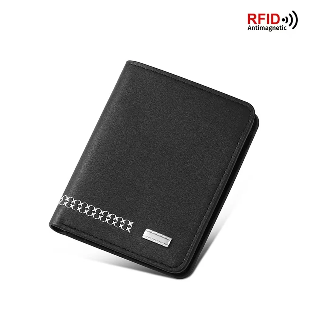 New Casual Fashion High-Quality Leather Embroidered RFID Anti-Theft Brush Multi Card Short Solid Color Men's Purse