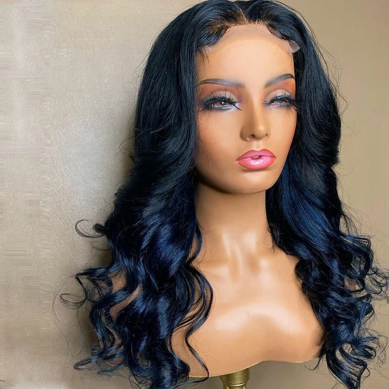 Blue Synthrtic Lace Front Wig Pre Plucked Body Wave Lace frontal wigs For Women Glueless Heat Resistant Fiber Hair Long Wavy wig