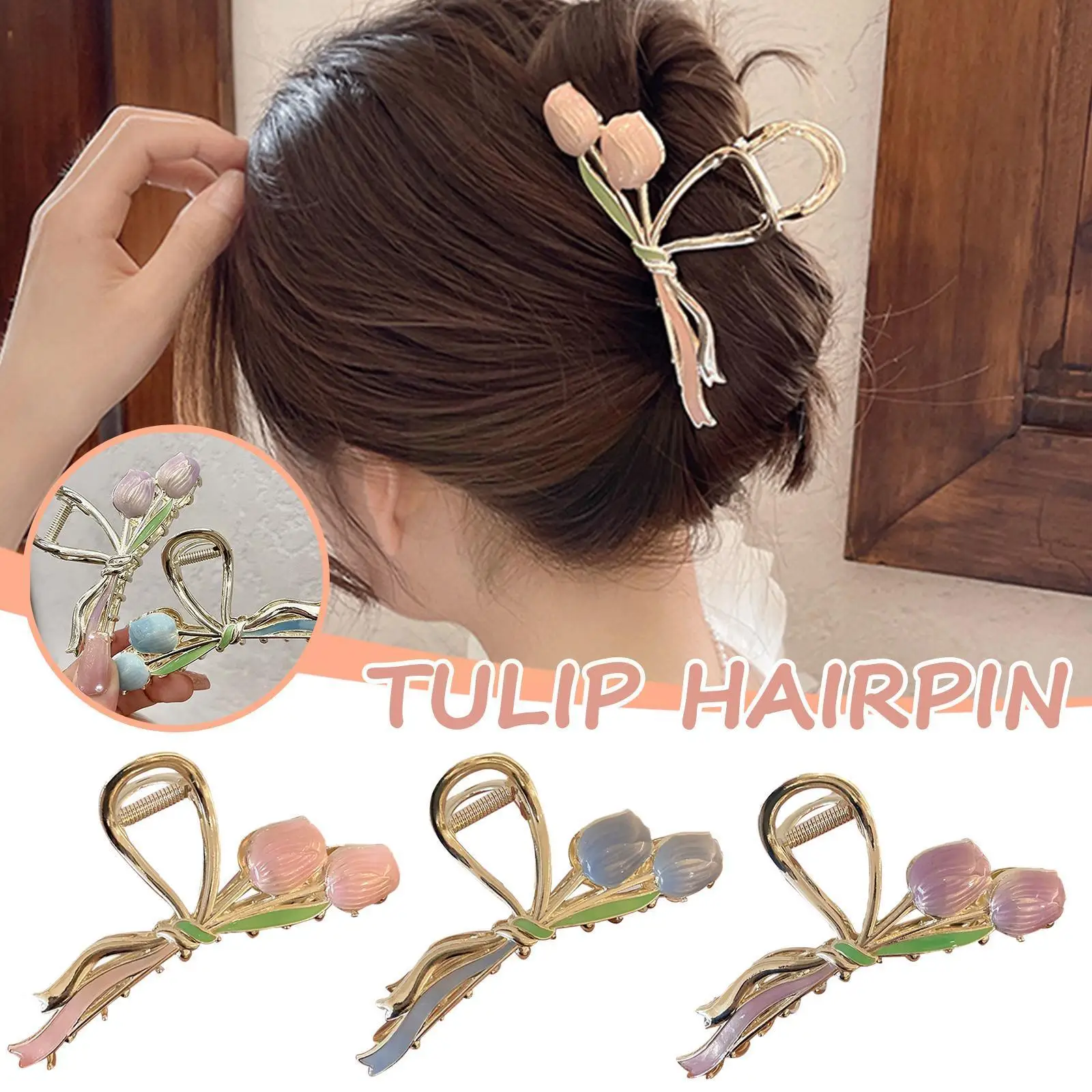 

2022 Summer New Super Fairy Temperament Tulip Hair Pin Shark Clip Grab Hair Clip Clip Hair Accessories Accessory T8n4